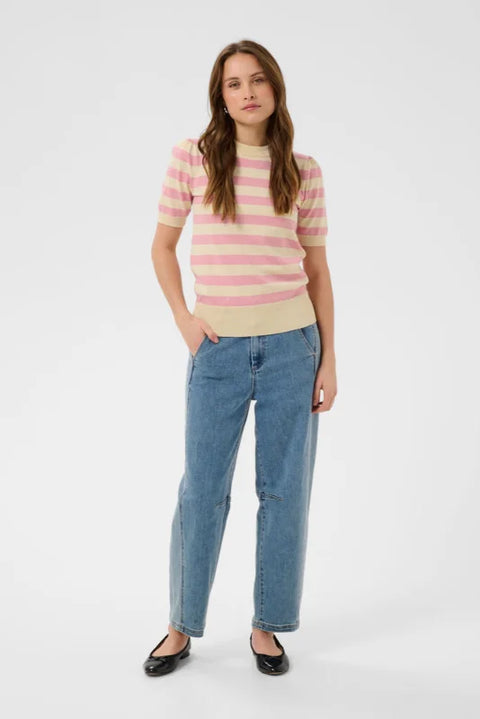 Saint Tropez Mila SS Block Stripe Pullover In Cameo Pink Birch Block Stripe