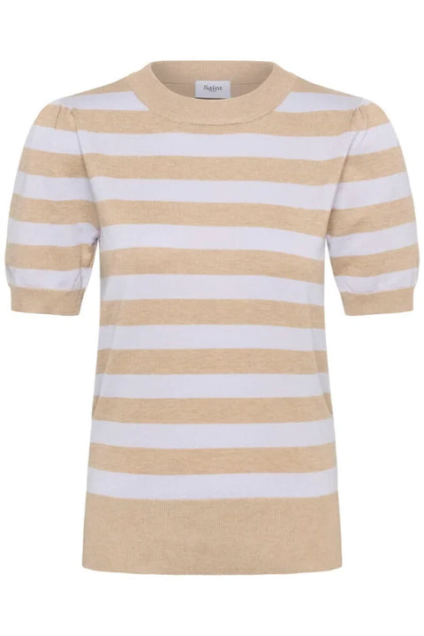 Saint Tropez Mila SS Block Stripe Pullover In Lilac Savannah Block Stripe