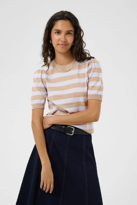 Saint Tropez Mila SS Block Stripe Pullover In Lilac Savannah Block Stripe