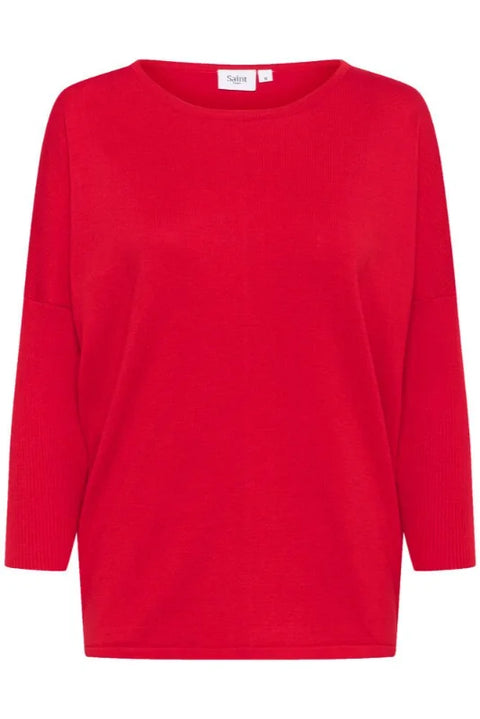 Saint Tropez Mila R-Neck Pullover In Chinese Red