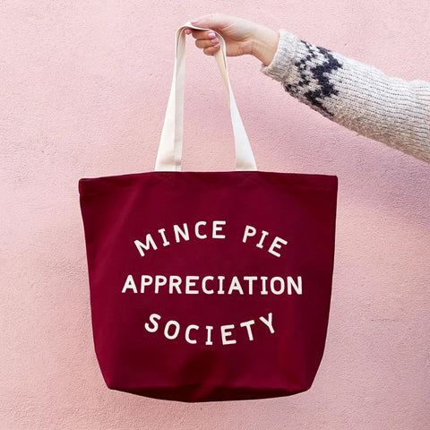 Alphabet Bags Mince Pie Appreciation Society - Burgundy Canvas Tote Bag