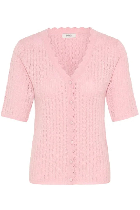 B Young Mobbe Rib Cardigan In Parfait Pink