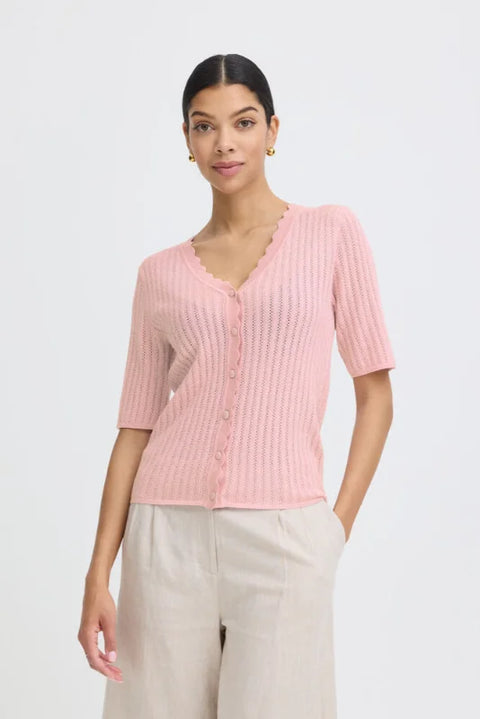 B Young Mobbe Rib Cardigan In Parfait Pink
