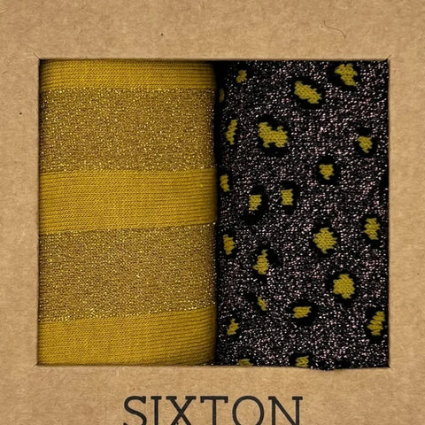 Sixton London Mustard Berlin & Cheetah sock box duo