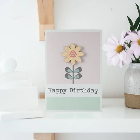 Daisycat Cards MW01 Card - Wooden Flower Embellishment