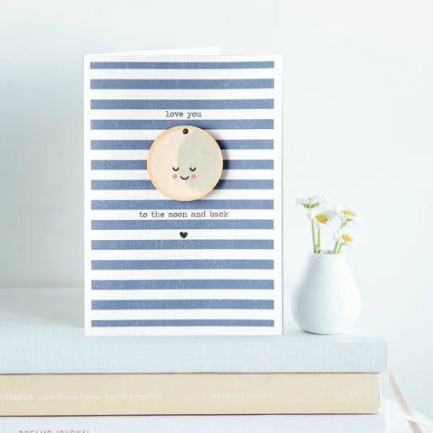 Daisycat Cards MW153 Moon Birthday Card with Wooden Token
