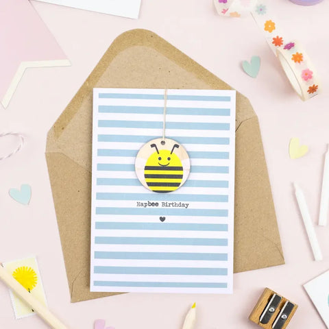 Daisycat Cards MW165 Bee Birthday Card - with wooden keepsake