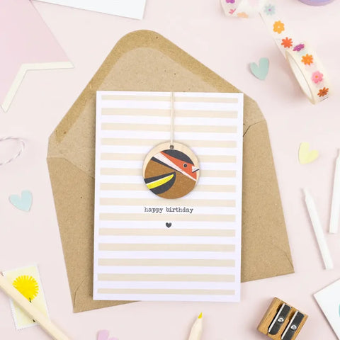 Daisycat Cards MW173 Goldfinch Birthday Card - with wooden keepsake