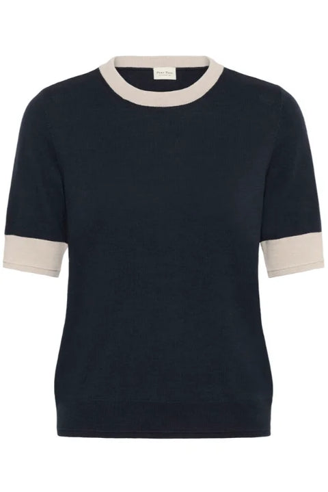 Part Two Natanya PU Knit Pullover In Navy/Natural