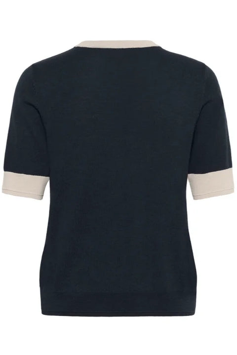 Part Two Natanya PU Knit Pullover In Navy/Natural