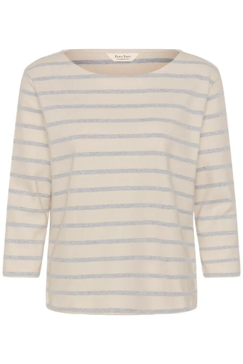 Part Two Nela Tshirt In Eggnog/Grey Stripe