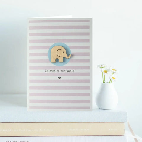 Daisycat Cards MW123 New Baby Card - Mini Wooden Elephant