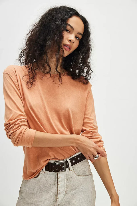 Free People Nova Tee Long Sleeved In Peached Copper