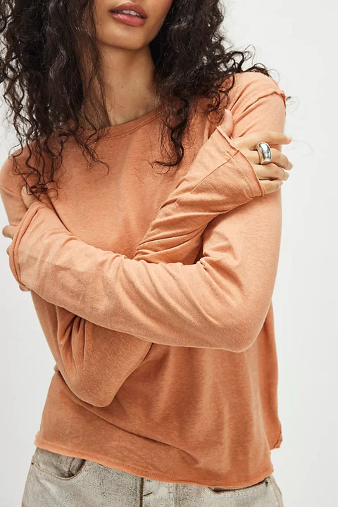 Free People Nova Tee Long Sleeved In Peached Copper