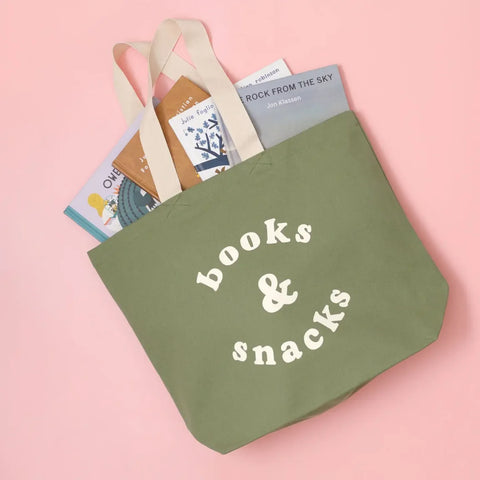 Alphabet Bags Books & Snacks - Olive Green Canvas Tote Bag