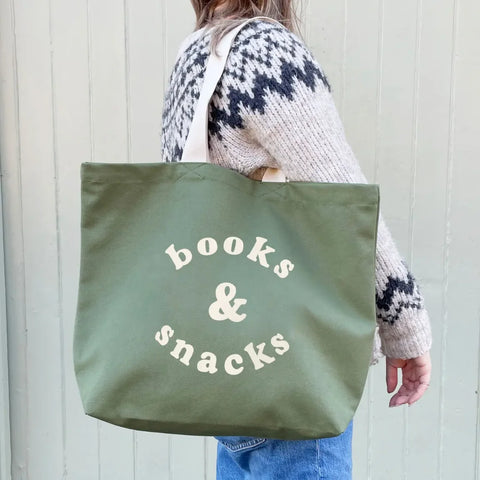Alphabet Bags Books & Snacks - Olive Green Canvas Tote Bag
