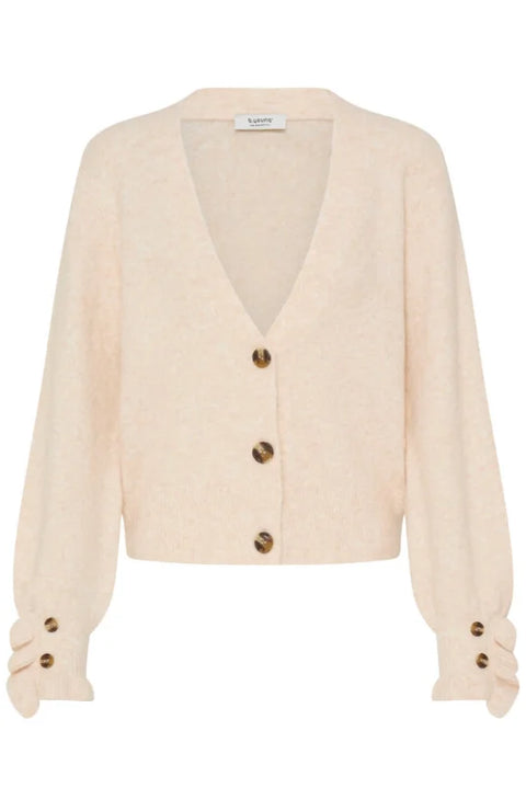 B Young Omea Frill Cardigan In Birch Melange