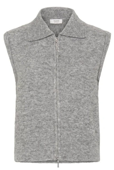 B Young Omea Zipper Slipover In Mid Grey Melange