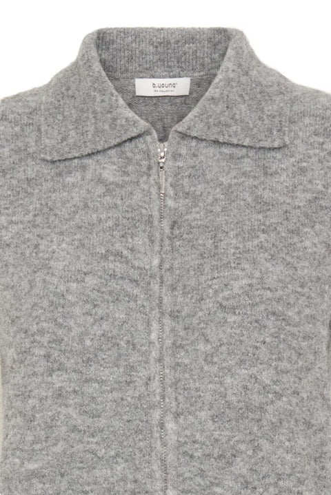 B Young Omea Zipper Slipover In Mid Grey Melange
