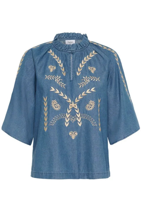 Saint Tropez Onaya Blouse In Medium Blue Denim