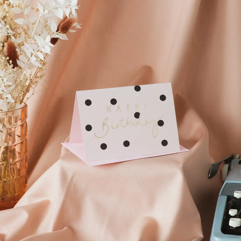 Oh Squirrel OSF01-BC Happy Birthday' Gold Foil Polka Dot Card - Black Dots On Pink