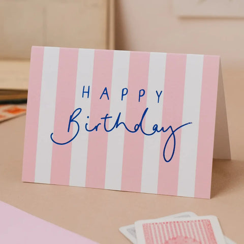 Oh Squirrel OSF96 Happy Birthday' Pink Stripe Blue Foil
