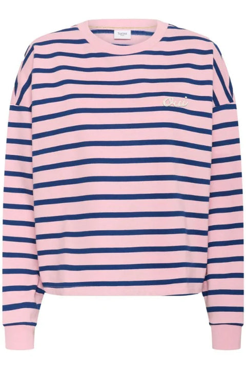 Saint Tropez Osiria Sweatshirt In Pink Nectar Navy Stripe