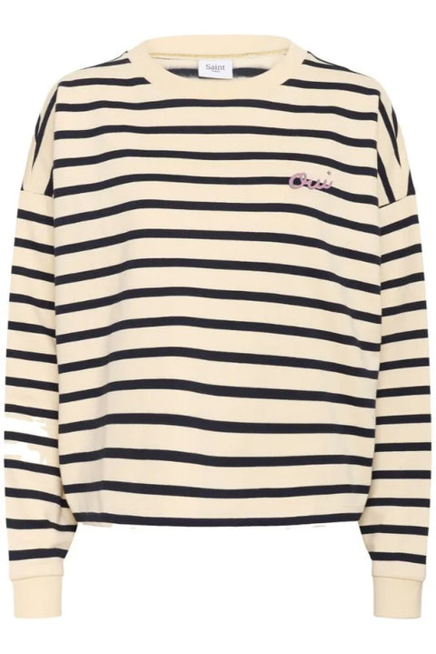 Saint Tropez Osiria Sweatshirt In Seedpearl Nightsky Stripe