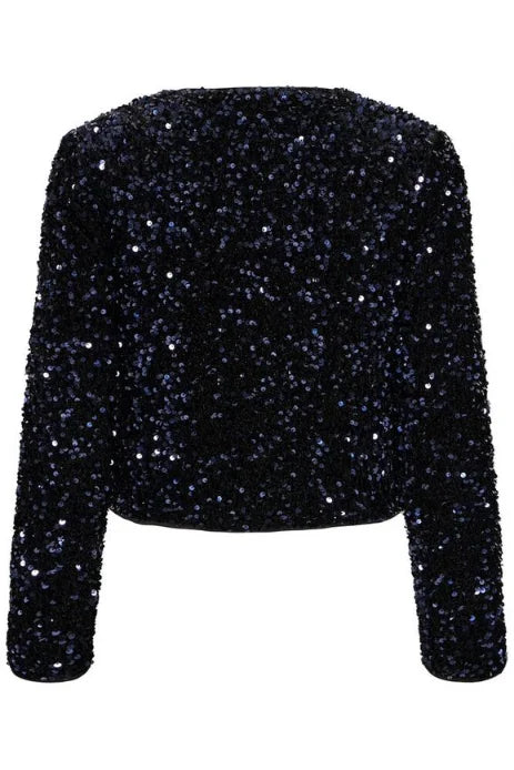 B Young Paillet Bow Jacket In Evening Blue
