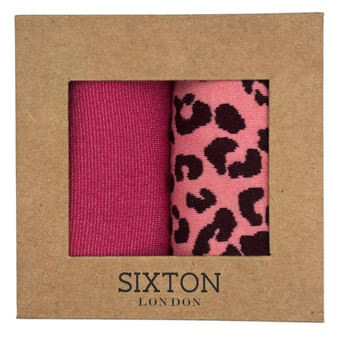 Sixton London Pink Tokyo & Pink Leopard Sock Box Duo