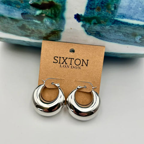 Sixton London Retro Silver Hoop Earrings