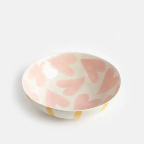 Caroline Gardner Gifts RSB102 Pink Hearts Mustard Round Shallow Bowl