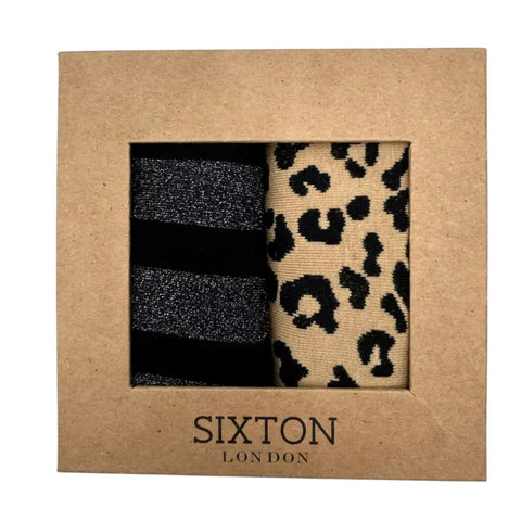 Sixton London Sand Leopard & Black Berlin Sock Box Duo