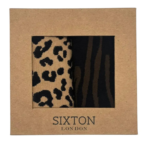 Sixton London Sand Leopard & Brown Savannah Sock Box Duo