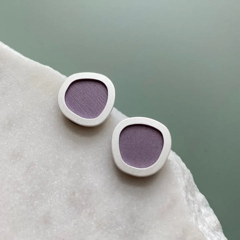 MicaPeet Silver Geometric Circle Stud Earrings Lilac