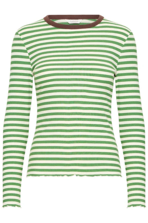 B Young Sinne Rib Tshirt In Birch / Green  Stripe