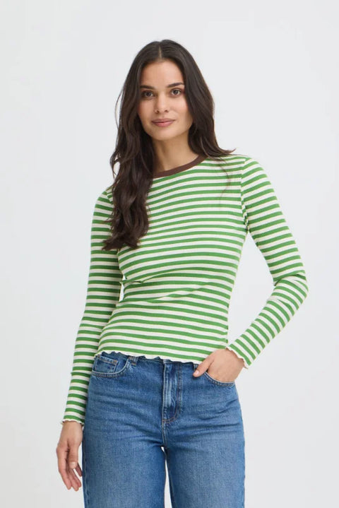 B Young Sinne Rib Tshirt In Birch / Green  Stripe