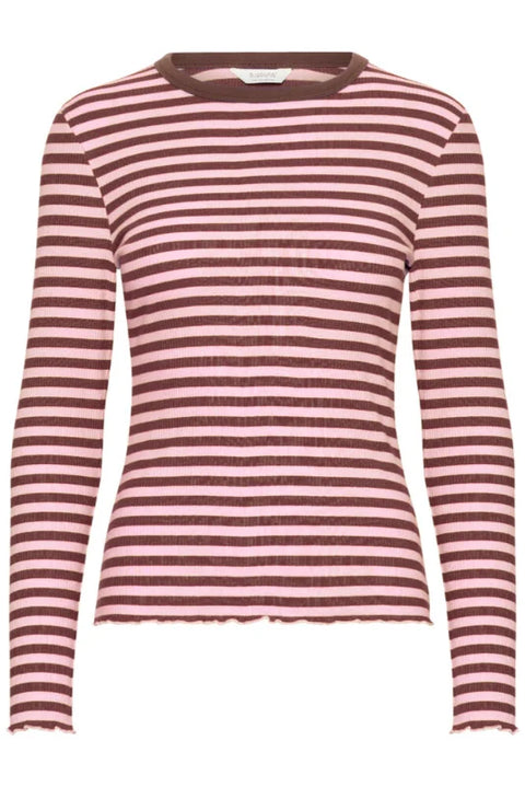 B Young Sinne Rib Tshirt In Java / Pink Stripe