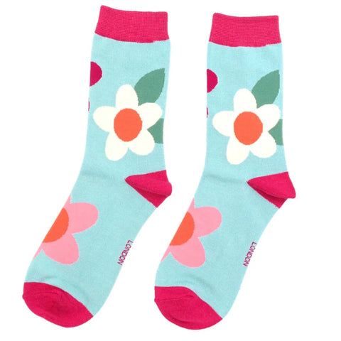 Miss Sparrow SKS382 Large Flowers Socks Duck Egg