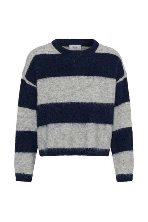 Saint Tropez Tayzie Pullover In Navy Grey Melange Stripe