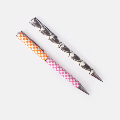 Caroline Gardner Gifts TPN109 Linked Hearts & Multi Mini Check Set of 2 Pens