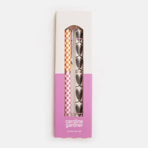 Caroline Gardner Gifts TPN109 Linked Hearts & Multi Mini Check Set of 2 Pens