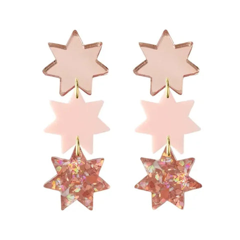 Natalie Owen TS4 Three Star Dangle Earrings in Rose Gold