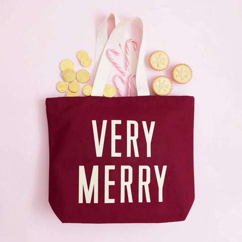 Alphabet Bags Very Merry - Burgundy Canvas Tote Bag