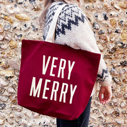 Alphabet Bags Very Merry - Burgundy Canvas Tote Bag