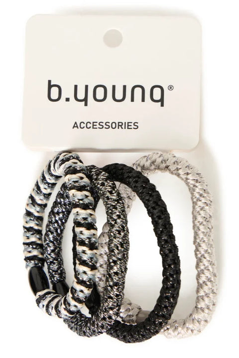 B Young Vlasta Hair Elastic 4 Pack In Black/Silver Hair Elastic Mix