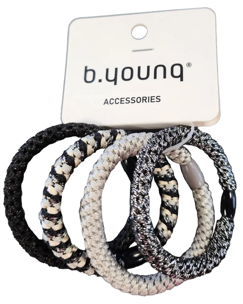 B Young Vlasta Hair Elastic 4 Pack In Black/Silver Hair Elastic Mix
