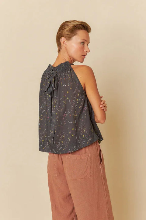 Indi & Cold AD151 Halter Collar Top In Carbon