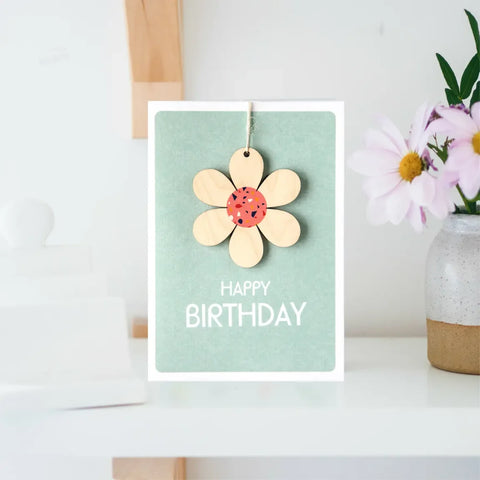 Daisycat Cards Flower Birthday Card - Printed Wooden Flower WK47