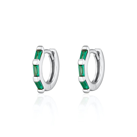 Scream Pretty Baguette Huggie Earrings with Green Stones-Stirling Silver SPG-95